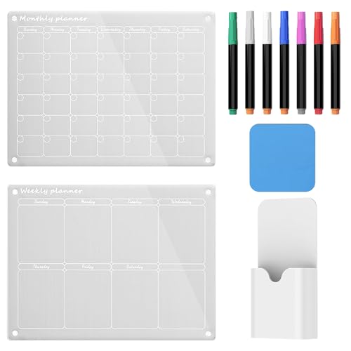 2 Stück Wochenplaner Kühlschrank Wochenplaner Abwischbar Wochenplaner Magnetisch Transparenter Planungstafeln mit Farbigen Markern Radiergummi Stifthalter für Kühlschrank Metallbedeckte Oberflächen von Dog's Booty