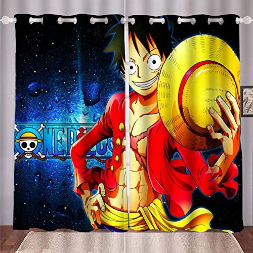 Doiicoon Vorhänge Blickdicht Anime One Piece, Anime One Piece Pirate Verdunkelungsvorhang-Set Für Kinderzimmer Blickdicht, Anime Gardinen (12,100 x 140 cm(2X50X140cm)) von Doiicoon