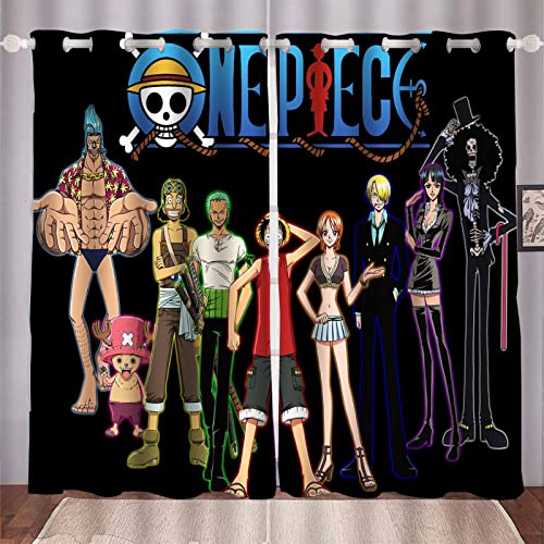 Doiicoon Vorhänge Blickdicht Anime One Piece, Anime One Piece Pirate Verdunkelungsvorhang-Set Für Kinderzimmer Blickdicht, Anime Gardinen (14,150 x 166cm(2X75X166cm)) von Doiicoon