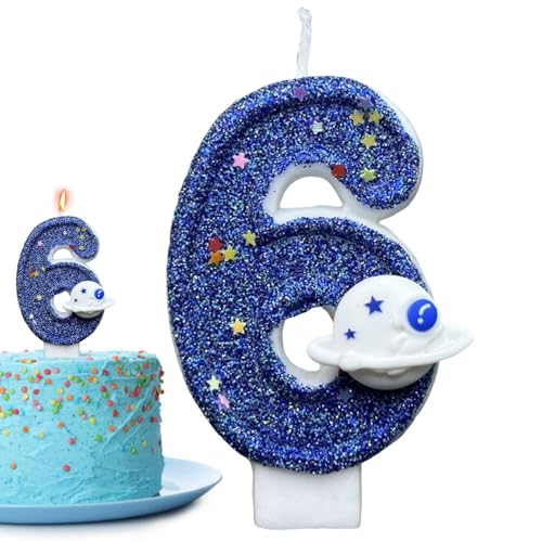 Geburtstag weltraums Themed Kerzen - Glitzernde Kerze, Kinder Geburtstagskuchen Dekoration, weltraums Planet Party Kerzen, Partydeko Für Geburtstagsfeiern, Dekorative Kerzen (Nummer 0-9) von Doiyislem