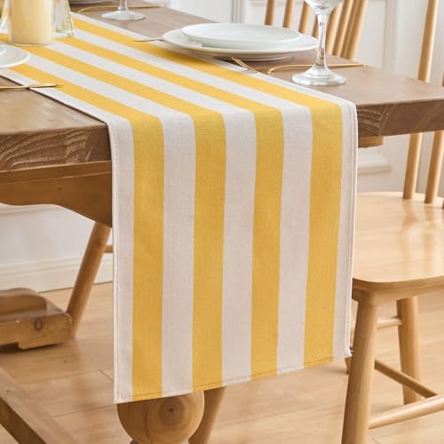 Tischläufer Modern Wohnzimmer Gelb Tischdecke Bunt Streifen Polyester für Bauernhaus Esszimmer Küche Esstisch Dekoration Urlaub Party 33x183cm von Dokeleen