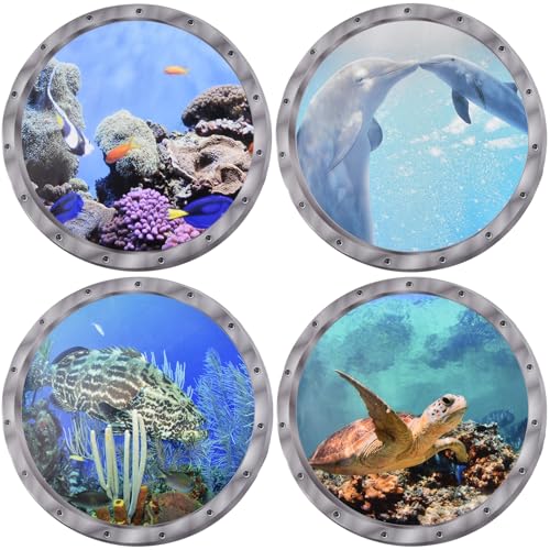 Dokeno 4 Stück 3D Wandtattoo Unterwasserwelt, Wandsticker Badezimmer Bilder 3D Delfin Unter dem Meer Wandaufkleber, Wandtattoo 3D Bullauge für Schlafzimmer Wohnzimmer Bad Wanddeko, 28×28CM Dokeno 4 Stück 3D Wandtattoo Unterwasserwelt, Wandsticker Badezimmer Bilder 3D Delfin Unter dem Meer Wandaufkleber, Wandtattoo 3D Bullauge für Schlafzimmer Wohnzimmer Bad Wanddeko, 28×28CM von Dokeno