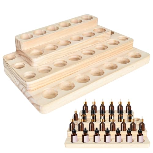 Dokeno Ätherisches Öl Display Ständer, Holz 4-Lagen Ätherische Öle Aufbewahrung 31 Löcher Ätherisches Öl Regal, Aufbewahrungsbox Organisator für Nagellack, Duftöle, Parfüms, Kosmetik, 31 x 18 x 7.5 cm von Dokeno