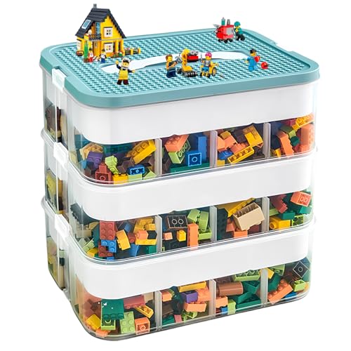 Dokeno Aufbewahrungsbox mit Deckel Kinder, 3 Stufen Bausteine Stapelboxen, Spielzeugkiste Kinderzimmer, Kinderstaubox, Trennbare Kunststoffbox Transparent, Sortierboxen Kleinteile, Craft Veranstalter von Dokeno