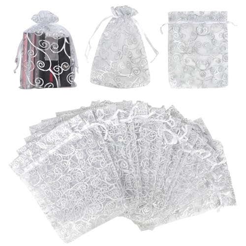 Dokeno Organzasäckchen 15*20cm Säckchen zum Befüllen Säckchen Geschenkbeutel Klein Organzabeutel Kordelzug, Schmucksäckchen Mesh Beutel für Hochzeit Gastgeschenk Weihnachten Jubiläum Süssigkeit Beutel von Dokeno