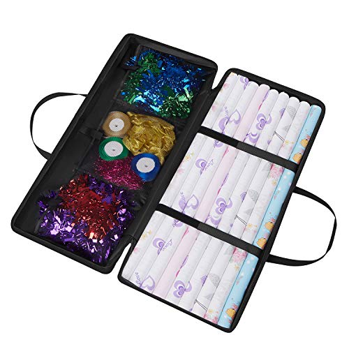 Dokon Aufbewahrungstasche für Geschenkpapier, Wasserdichte, UV-Beständiges, Schwerlast Reißfest 600D Oxford-Gewebe Weihnachtspapier Geschenkpapier Organizer mit 3 Fächern (82x13x34cm) - Schwarz von Dokon