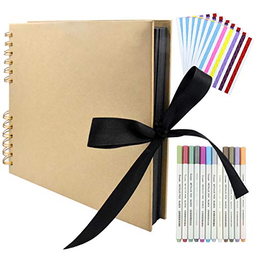 Dokpav Fotoalbum 80 Schwarze Seiten Fotobuch Photo Album zum Selbstgestalten Groß Fotobücher zum Einkleben Fotoecken Stifte Set 12 Farben DIY Gästebuch Geschenk Hochzeit Geburtstag Valentinstag von Dokpav