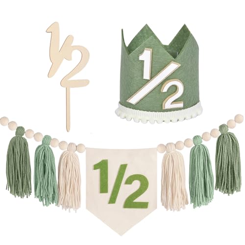 Halber Geburtstag Dekoration Baby Mädchen, Dokuna Hochstuhl Banner 1/2 Geburtstag Krone Kuchen Topper, Half Way to One Party Dekorationen Halber Geburtstag Dekoration Baby Mädchen, Dokuna Hochstuhl Banner 1/2 Geburtstag Krone Kuchen Topper, Half Way to One Party Dekorationen von Dokuna
