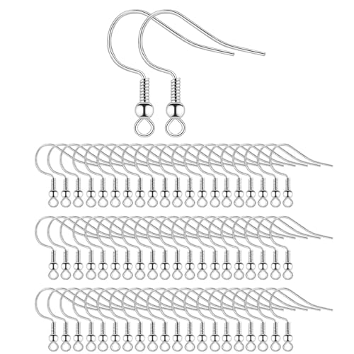100 Stück Ohrringe Selber Machen Set, Silber Versilberung Ohrhaken mit Kugel Spule für ohrringe basteln, Schmuckherstellung, DIY Ohrhänger von Dolaso