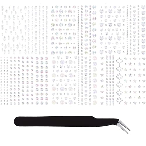 Glitzersteine Selbstklebend,6 Stücke Glitzersteine Gesicht+Pinzette,Mehrere Formen Strasssteine Bunt Glitzersteine, Selbstklebende Schmucksteine Für Gesichts-Make-Up Dekorationen Glitzersteine Selb von Dolaso