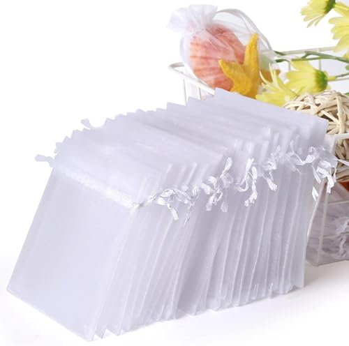 Dolaso 100 Stück 7 x 9 cm Organzasäckchen Weiß Organzabeutel,Geschenkbeutel Organza, Schmuckbeutel, Hochzeit Säckchen Lavendelsäckchen Säckchen Hochzeitsbevorzugung von Dolaso