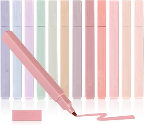 12 PCS Highlighter Pen, Ästhetische Textmarker Pastell, Text Marker Stifte, School supplies Aesthetic für Journaling Note Nehmen Schulbüro Stationäre von Dolaso