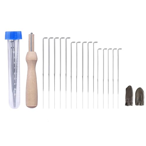 Felznadeln Set, 62 Stück, 3 Größen, Filznadeln mit Holzgriff und 1 transparentem Aufbewahrungsbehälter, inkl. 1 Paar Fingerhüllen, Filz-Starterkit, ideales Set für Anfänger und Fortgeschrittene von Dolaso