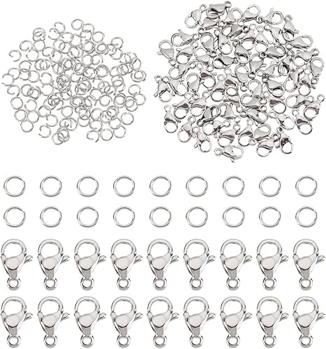 Kettenverschluss, 50 Stück Armband Verschluss mit 120 Biegeringe, Ketten Verschlüsse, Schmuckverschluss, Karabinerverschluss, Verschlüsse für Armband Halskette Anhänger DIY Handarbeit(Silber) von Dolaso