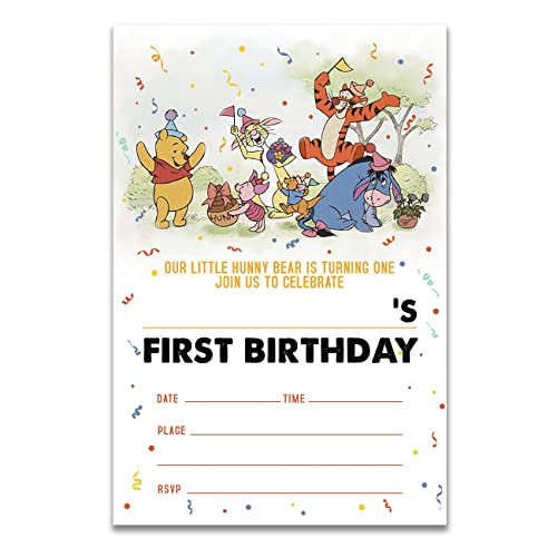 Dolimifa Einladungskarten zum 1. Geburtstag, Motiv Winnie Puuh, Vintage, zum ersten Geburtstag, 20 Stück mit Umschlägen Dolimifa Einladungskarten zum 1. Geburtstag, Motiv Winnie Puuh, Vintage, zum ersten Geburtstag, 20 Stück mit Umschlägen von Dolimifa
