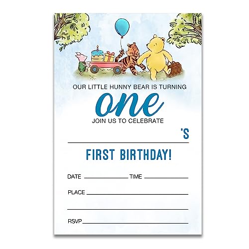 Dolimifa Winnie Puuh Einladungen zum 1. Geburtstag, zum 1. Geburtstag, klassisch, mit Umschlägen von Dolimifa