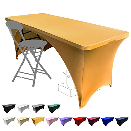 Dololoo Dehnbare Tischdecken 1.8 m für rechteckige Tische mit offener Rückseite, taillierte Spandex-Tischabdeckungen, rechteckig, für Hochzeit, Party, Küche, Dekoration,Golden von Dololoo