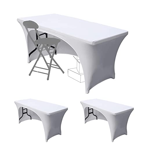 Dololoo Dehnbare Tischdecken 1.2 m für rechteckige Tische mit offener Rückseite, taillierte Spandex-rechteckige Terrassentischabdeckungen, Schönheitsveranstaltung, Dekoration Weiß-2, 2 Pack-4ft von Dololoo