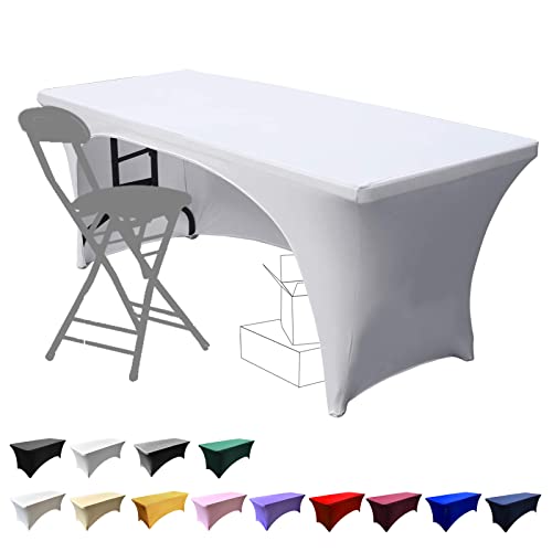 Dololoo Elasthan Tischdecke 183cm x 75cm Tischhussen, 6ft Polyester Rechteckige Tischdecke mit offenem Rücken Dehnbare Tischdecke, Hochzeit, Party, Küche, Dekoration- Weiß von Dololoo