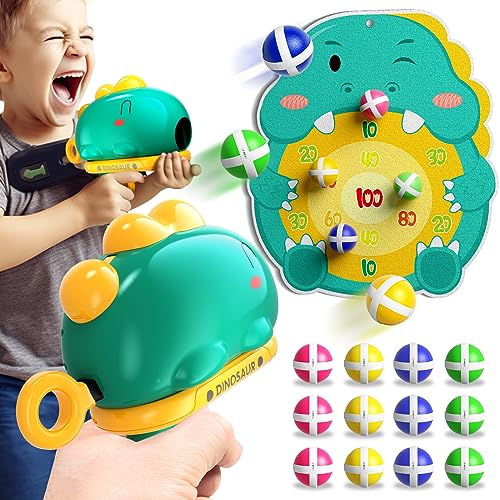 Doloowee Dinosaurier Dartscheibe Schießspielzeug, Wurfspiel Spielzeugpistolen mit Zielscheibe, 12 Klebrigen Bällen, Indoor Outdoor Garten Spielzeug Jungen Mädchen 3 4 5 Jahre alt (Grün) von Doloowee
