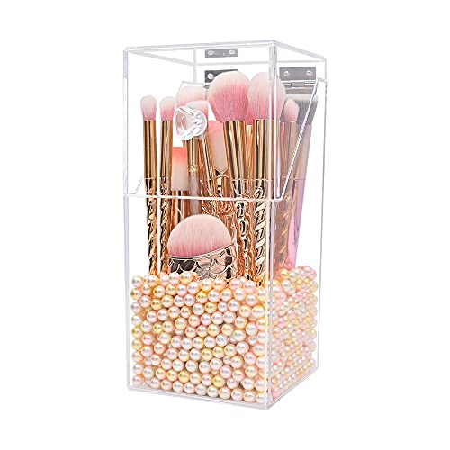 Dolovemk Makeup Pinselhalter,Acryl Schmink Aufbewahrung und Dustproof Box,Kosmetik Organizer mit Deckel,mit Goldener Perle,für Schminktische und Badezimmer von Dolovemk
