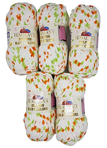 Himalaya Dolphin Baby Farben Strickgarn 5 x 100 Gramm, bunte Baby Wolle, 500 Gramm (17,63 oz) Wolle Super klobigen 655 Yards (600 m) white green salmon 80401 von Dolphin Baby Colors