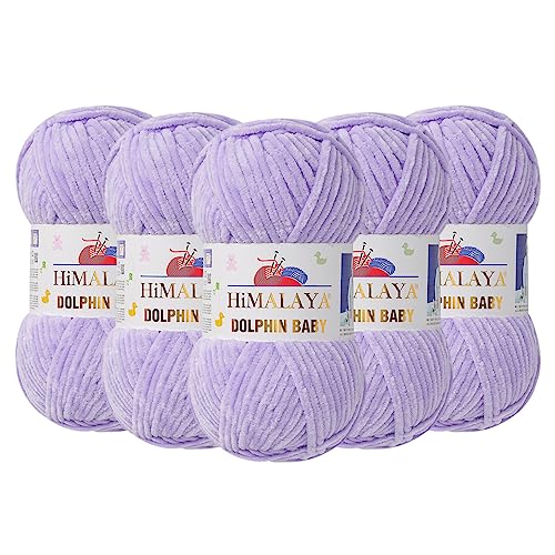 5 Knäuel (Packung) Himalaya Dolphin Baby Chenille-Garn, 100 % Polyester, jeder Knäuel 100 g, 120 m, 6: Super Bulky (Lila 80305) von Dolphin Baby