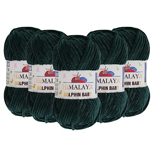 5 Knäuel (Packung) Himalaya Dolphin Baby Chenille-Garn, 100 % Polyester, jeder Strang 100 g, 120 m, 6: Super Bulky, Grün – 80362 von Dolphin Baby