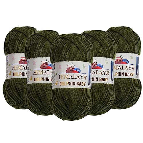 Himalaya Dolphin Baby Chenille-Garn, 100 % Polyester, jeder Knäuel 100 g, 120 m, 6: super sperrig, grün – 80361 von Dolphin Baby