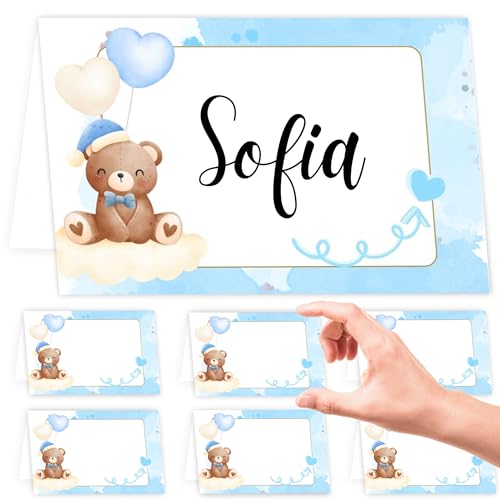 Tischkarten zur Taufe, Geburtstag, Mädchen, 50 Stück, niedlicher Bär, original, für Veranstaltungen, Tischdekoration, Taufe, Zeremonie, Kommunion, Konfirmation, Blau von Dolplp!
