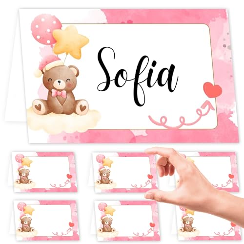 Tischkarten zur Taufe, Geburtstag, Mädchen, 50 Stück, niedlicher Bär, original, für Veranstaltungen, Tischdekoration, Taufe, Zeremonie, Kommunion, Konfirmation (Rosa) von Dolplp!