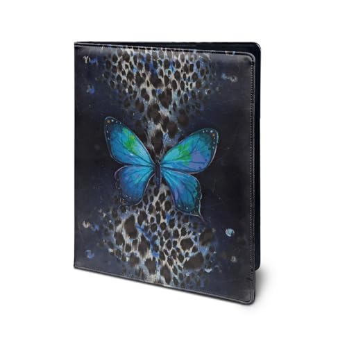Dolyues Faltbares Padfolio Klemmbrett Leopardenmuster Ordner A4 PU Leder Portfolio Tasche für Business Studenten Büro Blau Schmetterling Druck Faltbare Portfoliomappe von Dolyues