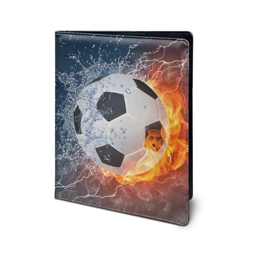 Dolyues Flame Football Padfolio PU Leder Klemmbrett Ordner Portfolio Organizer Fußball Druck Portfolio-Ordner mit Visitenkartenhalter Briefgröße Klemmbrett für Männer Frauen von Dolyues