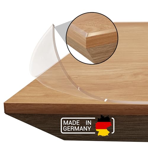 Domar - Tischfolie transparent 2mm nach maß - Made in Germany I Glasklare Tischdecke transparent mit abgeschrägter Kante I Tischschutz transparent für optimalen Schutz (90x180cm) von Domar