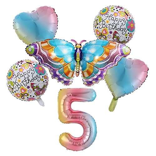 Buntes Schmetterlingsballon-Set, 6 Stück, Aluminiumfolie, Zahlenballon, Happy Birthday, Dekoration, Babyparty, Partyzubehör, Schmetterlinge, Ballon-Dekoration von Domasvmd