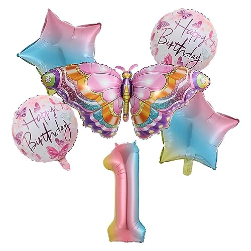 Buntes Schmetterlingsballon-Set, 6 Stück, Aluminiumfolie, Zahlenballon, Happy Birthday, Dekoration, Babyparty, Partyzubehör, Schmetterlinge, Ballon-Dekoration von Domasvmd