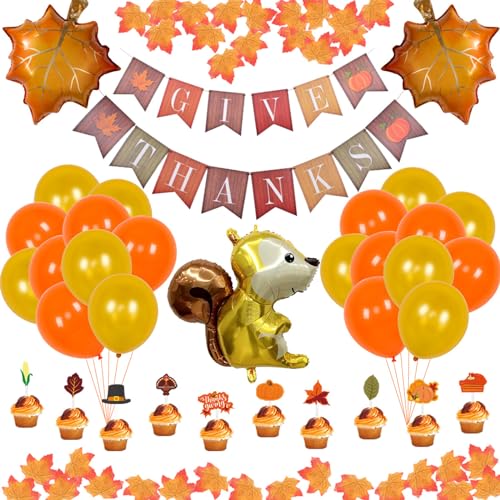 Thanksgiving-Ballon-Set, Party-Dekoration, Erntedankfest, Eichhörnchen, Ahornblatt, Ballon-Zubehör mit Bannern, Kuchenaufsätze, einfach zu bedienen und zu tragen von Domasvmd