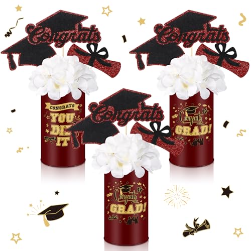 Domensi 3 Sets, Tischdekoration für Abschlussfeiern, Klasse 2025, enthält 3 künstliche Seidenblumen, 9 Congrats Grad Sticks, Picks, Topper, 3 Metallvasen für Zuhause, Partyzubehör, Geschenke Domensi 3 Sets, Tischdekoration für Abschlussfeiern, Klasse 2025, enthält 3 künstliche Seidenblumen, 9 Congrats Grad Sticks, Picks, Topper, 3 Metallvasen für Zuhause, Partyzubehör, Geschenke von Domensi