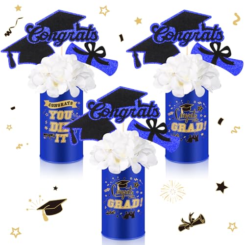 Domensi 3 Sets, Tischdekoration für Abschlussfeiern, Klasse 2025, inklusive 3 künstlichen Seidenblumen, 9 Congrats Grad Sticks, Picks, Topper, 3 Metallvasen für Zuhause, Partyzubehör, Geschenke (blau) Domensi 3 Sets, Tischdekoration für Abschlussfeiern, Klasse 2025, inklusive 3 künstlichen Seidenblumen, 9 Congrats Grad Sticks, Picks, Topper, 3 Metallvasen für Zuhause, Partyzubehör, Geschenke (blau) von Domensi