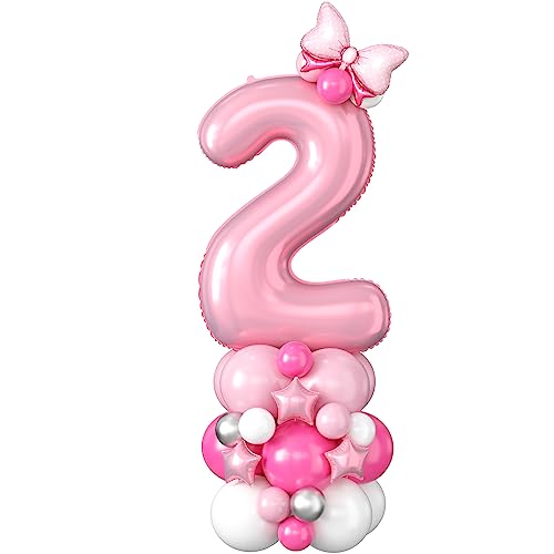 Rosa Luftballons Geburtstag Zahlen 2 Jahr Folienballon Pastell Rosa Digit Luftballons 40 Zoll XXL Große Hot Pink Hell Weiß Helium Luftballon Deko für Mädchen Frauen 2nd Geburtstagsdeko Jubiläums Party von Domgoge