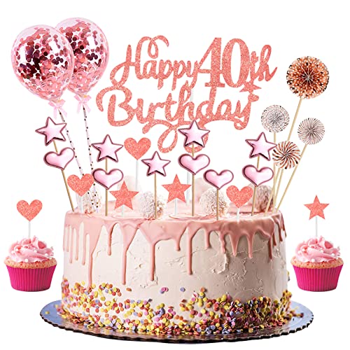 40. Geburtstag Deko Frau Rosegold Tortendeko 40 Geburtstag Glitzer Happy 40th Birthday Cake Topper für 40 Jahre Alt Geburtstagsparty Kuchen Kuchendeckel Geburtstag Cupake Topper Party Dekoration 40. Geburtstag Deko Frau Rosegold Tortendeko 40 Geburtstag Glitzer Happy 40th Birthday Cake Topper für 40 Jahre Alt Geburtstagsparty Kuchen Kuchendeckel Geburtstag Cupake Topper Party Dekoration von Domgoge