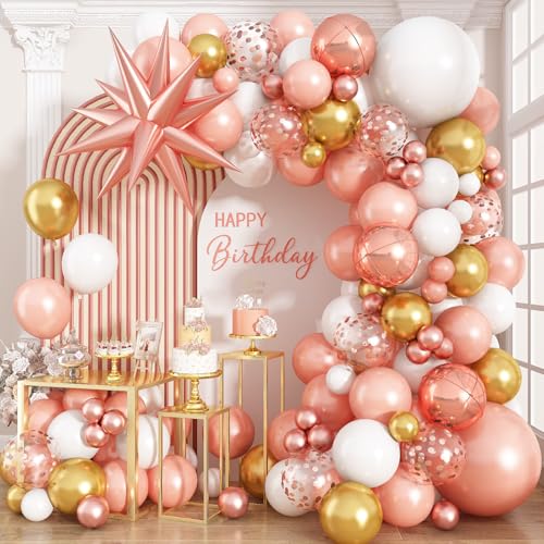 Luftballons Girlande Roségold 97 Stück Roségold Weiß Luftballons Girlande Kit mit Metallic 4D Stern Folien Ballon Geburtstag Luftballons Deko für Mädchen Frauen Brautparty Verlobung Hochzeitstag Party von Domgoge