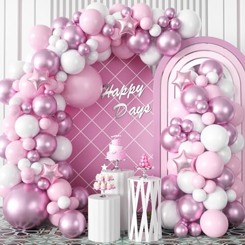 Luftballons Girlande Rosa, 99 Stück Pastell Rosa Weiß Luftballons Girlande Kit mit Metallic Ballon Pink Geburtstag Luftballons Deko für Mädchen Frauen Babyparty Brautparty Verlobung Hochzeitstag Party von Domgoge