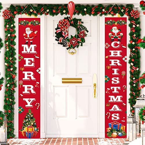 Frohe Weihnachten Banner - Rot Weihnachten Tür Dekoration Mit Weihnachtsmann Baum, Merry Christmas Xmas Neujahr Party Hängend Banner für Haustür Veranda Schild Wand Frohe Weihnachten Banner - Rot Weihnachten Tür Dekoration Mit Weihnachtsmann Baum, Merry Christmas Xmas Neujahr Party Hängend Banner für Haustür Veranda Schild Wand von Domgoge