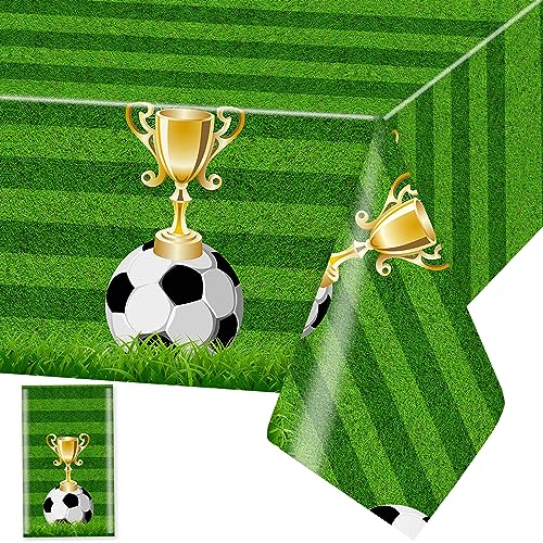 Fußball Tischdecke Soccer Trophäe Tischdecken Fußball Plastik Tischtuch Rechteckige Wasserdicht Fußball Motiv Kinder Geburtstag Sportfans Party Dekoration, 137 x 274cm, 1 Stück von Domgoge