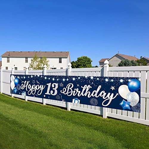 Geburtstag Banner 13, Happy 13th Birthday Banner Blau Silber, Alles Gute zum Geburtstag Banner, 210x40cm Extra Lange Hof Banner,Stoff Zeichen Poster Hintergrund Dekorationen für Kinder Jungen Party Geburtstag Banner 13, Happy 13th Birthday Banner Blau Silber, Alles Gute zum Geburtstag Banner, 210x40cm Extra Lange Hof Banner,Stoff Zeichen Poster Hintergrund Dekorationen für Kinder Jungen Party von Domgoge