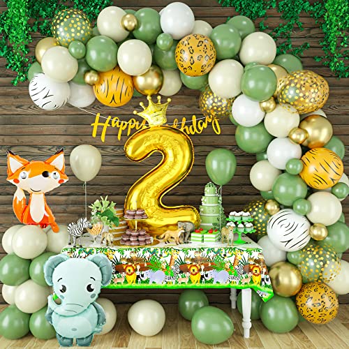 Geburtstag Dekoration 2 Jahr Junge, Dschungel Kindergeburtstag Deko, Salbeigrün Gold Wild Two Geburtstag Luftballon Set mit Folie Ballons Banner Tischdecke, Safari Tier Happy Birthday Party Deko Geburtstag Dekoration 2 Jahr Junge, Dschungel Kindergeburtstag Deko, Salbeigrün Gold Wild Two Geburtstag Luftballon Set mit Folie Ballons Banner Tischdecke, Safari Tier Happy Birthday Party Deko von Domgoge
