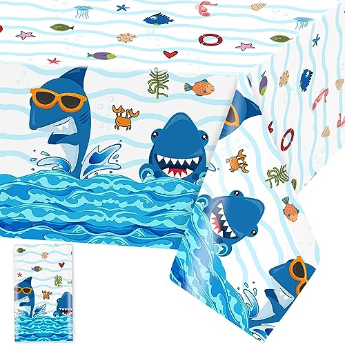 Hai Tischdecke Ozean Tiere Tischdecken Unter dem Meer Tischtuch Rechteckige Wasserdicht Blauhai Motiv Sommer Strand Pool Geburtstag Party Supplies, 137 x 274cm, 1 Stück von Domgoge