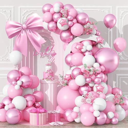 Luftballons Girlande Rosa, 99 Stück Pastell Rosa Weiß Luftballons Girlande Kit mit Metallic Ballon Pink Geburtstag Luftballons Deko für Mädchen Frauen Babyparty Brautparty Verlobung Hochzeitstag Party von Domgoge