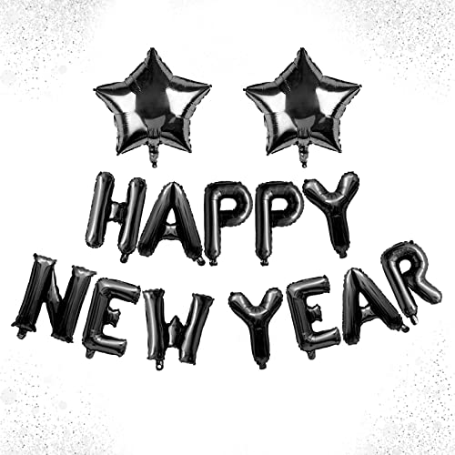 Luftballons Happy New Year, Schwarz Neujahr Folienballon, Happy New Year Ballon, Luftballons Neujahr mit Stern, Riese Frohes Neujahr Luftballons für Weihnachten Silvester 2024 Party Dekoration Ferien von Domgoge